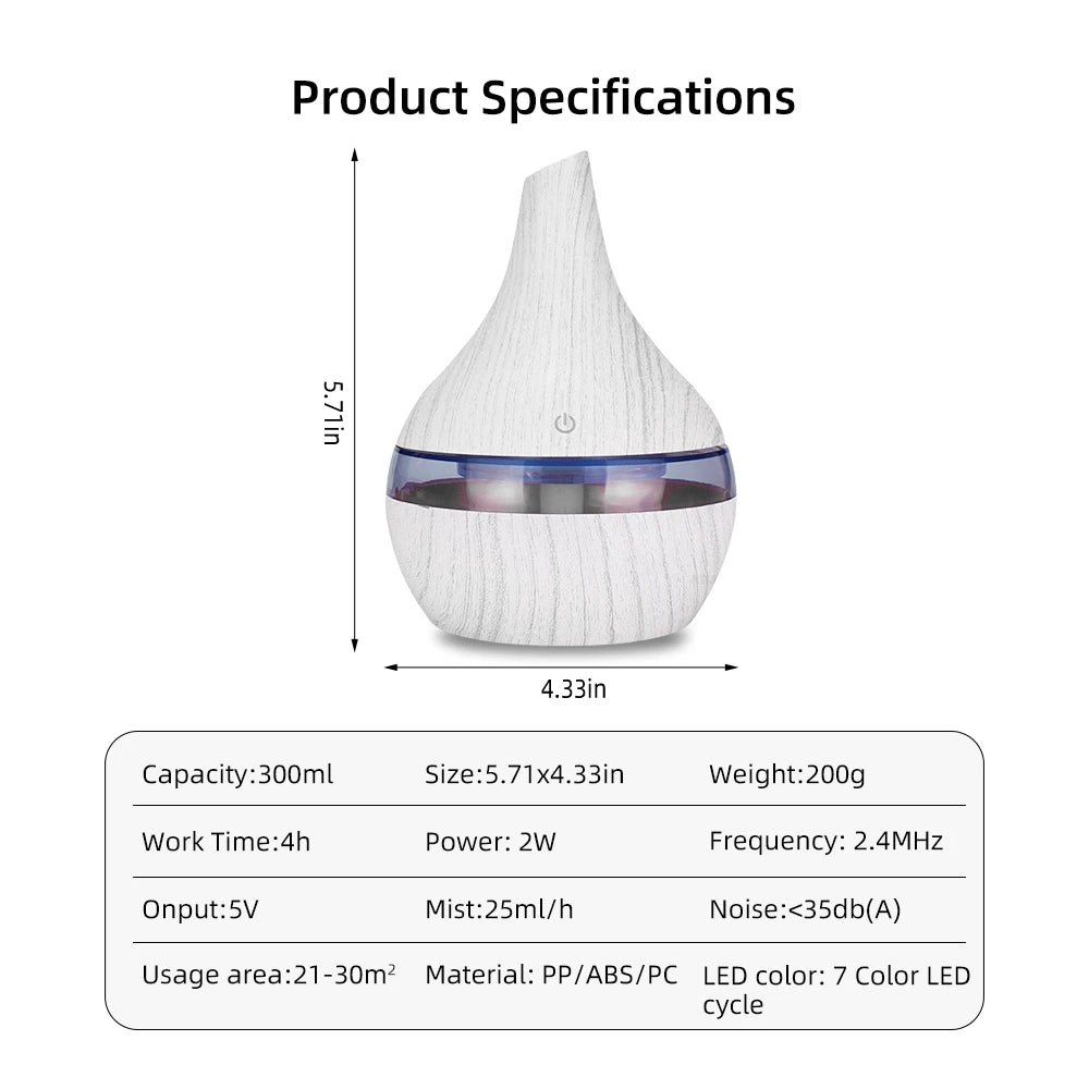 300ml USB Diffuser/Air Humidifier with Multi-Color LED lights GlowNest
